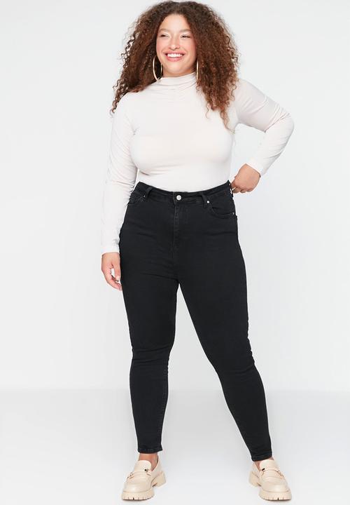 Trendyol - Plus Black High Waist Flexible Skinny Jeans