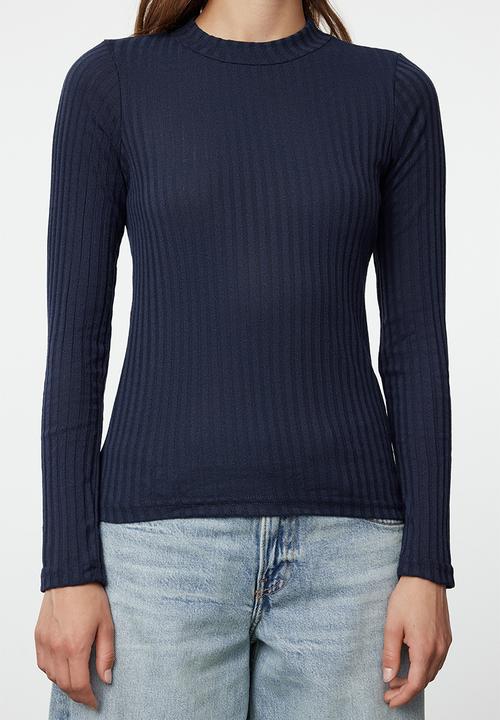 Trendyol - Navy blue high collar ribbed flexible slim fit knitted top