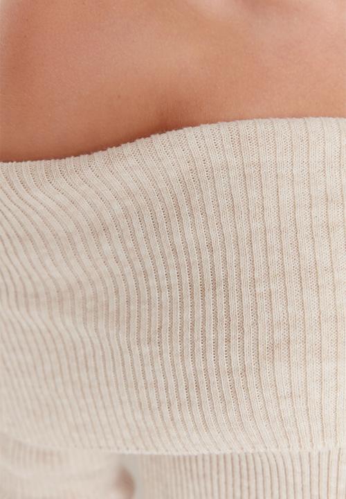 Trendyol - Stone super crop carmen collar knitted top