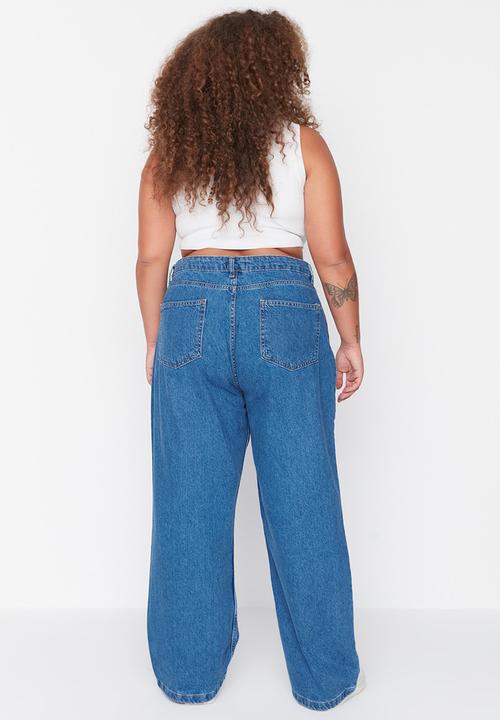Trendyol - Plus High Waist Wide Cut Jeans - Indigo 