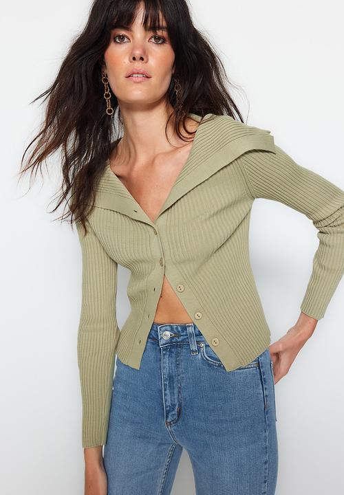 Trendyol - Khaki turn-down collar cardigan