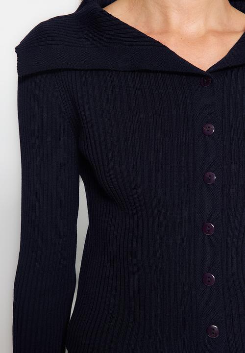 Trendyol - Navy blue turn-down collar cardigan