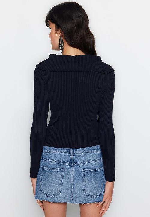 Trendyol - Navy blue turn-down collar cardigan
