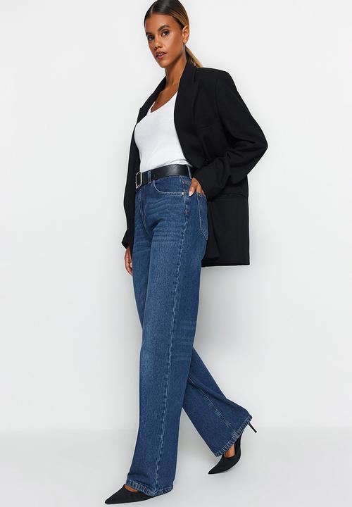 Trendyol - Dark Blue High Waist Wide Leg Jeans