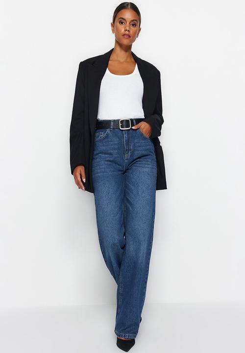 Trendyol - Dark Blue High Waist Wide Leg Jeans