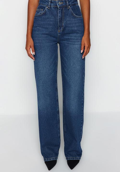Trendyol - Dark Blue High Waist Wide Leg Jeans