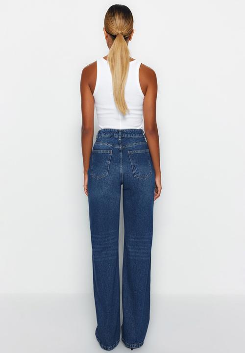 Trendyol - Dark Blue High Waist Wide Leg Jeans