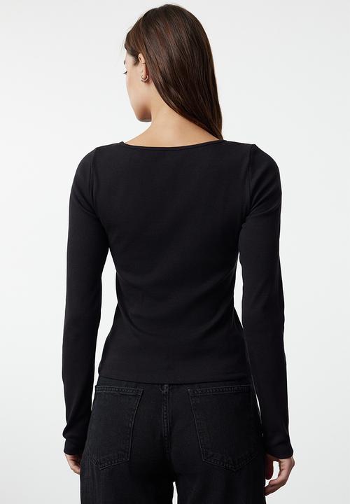 Trendyol - Button detailed crew neck ribbed flexible knitwear- black 