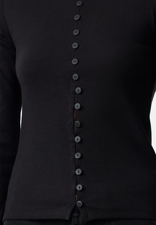 Trendyol - Button detailed crew neck ribbed flexible knitwear- black 