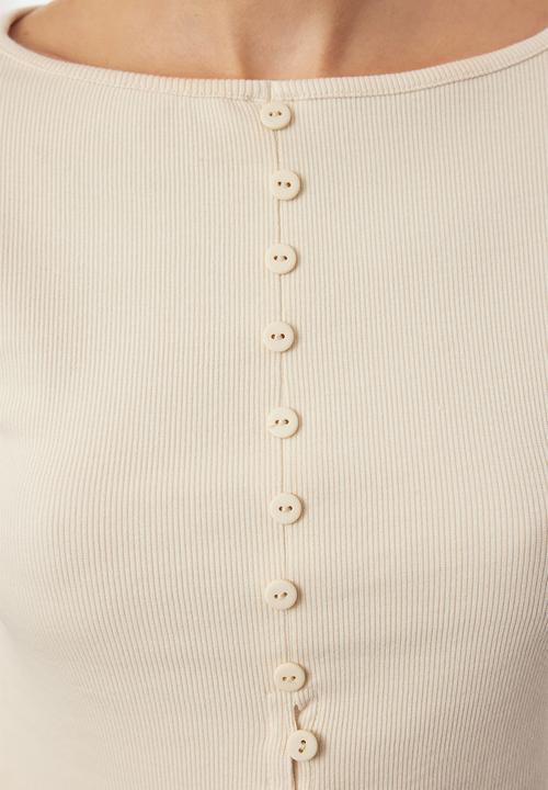 Trendyol - Button detailed crew neck ribbed flexible knitwear - stone  