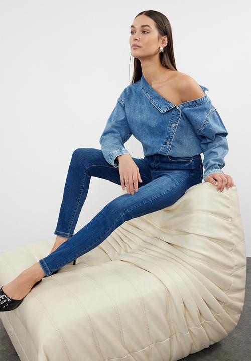 Trendyol - Premium High Waist Skinny Jeans - Dark Blue 