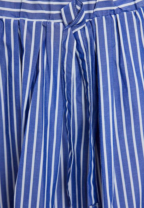 Trendyol - Elastic Waist Corded Striped Mini Length Woven Skirt - Blue 