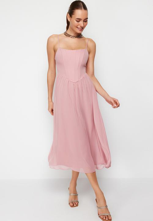 Trendyol - Tulle Corset Dress - Dusty Rose 