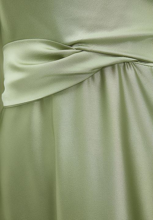 Trendyol - Cross Tie Detailed Satin Look Evening Dress - Light Green 