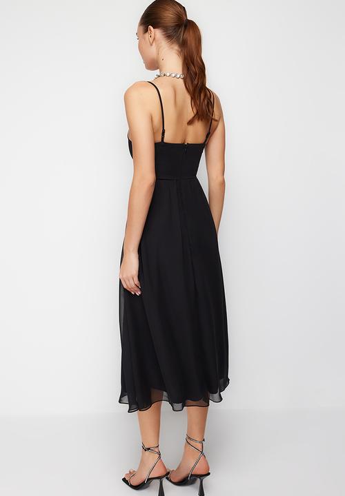 Trendyol - A-Line Lined Corset Detailed Woven Tulle Elegant Evening Dress -Black 