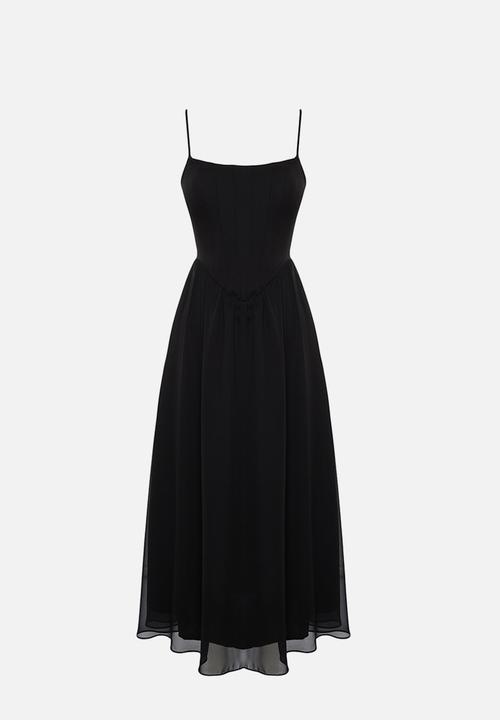 Trendyol - A-Line Lined Corset Detailed Woven Tulle Elegant Evening Dress -Black 