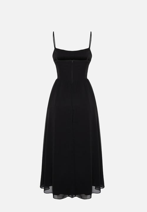 Trendyol - A-Line Lined Corset Detailed Woven Tulle Elegant Evening Dress -Black 
