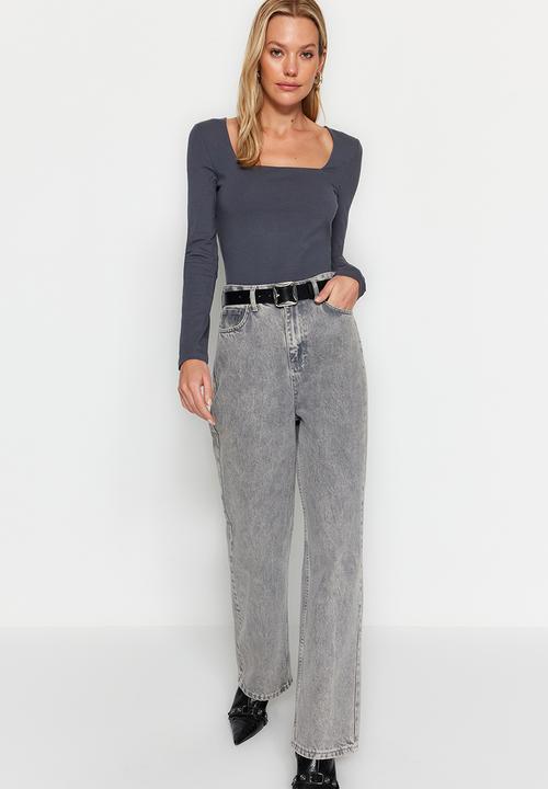 Trendyol - Square neck rib top - grey