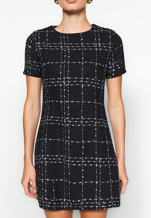 Trendyol - Straight-Cut Mini Tweed Dress - Black 