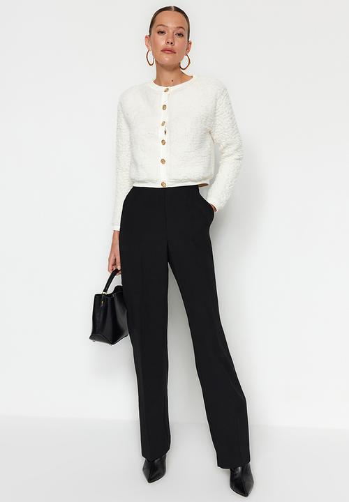 Trendyol - Gold buttoned plush crop cardigan - ecru 