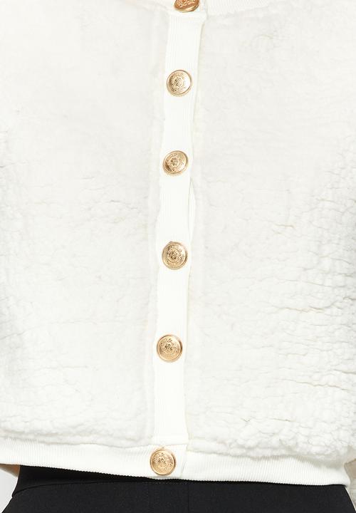 Trendyol - Gold buttoned plush crop cardigan - ecru 
