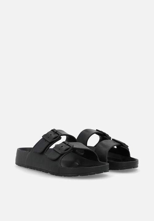 Pop Candy - Twin buckle slip on sandals - black