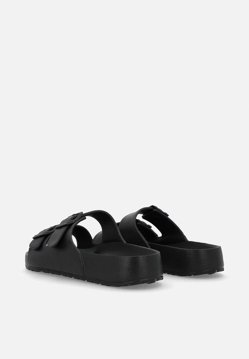 Pop Candy - Twin buckle slip on sandals - black