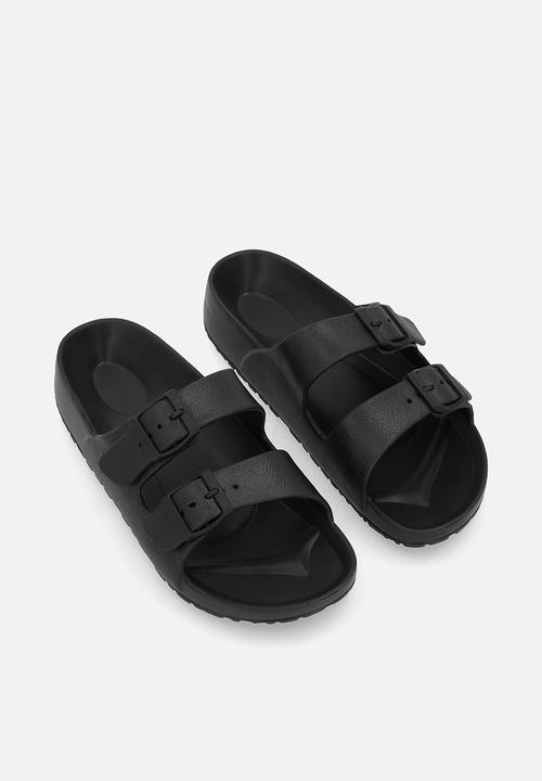Pop Candy - Twin buckle slip on sandals - black