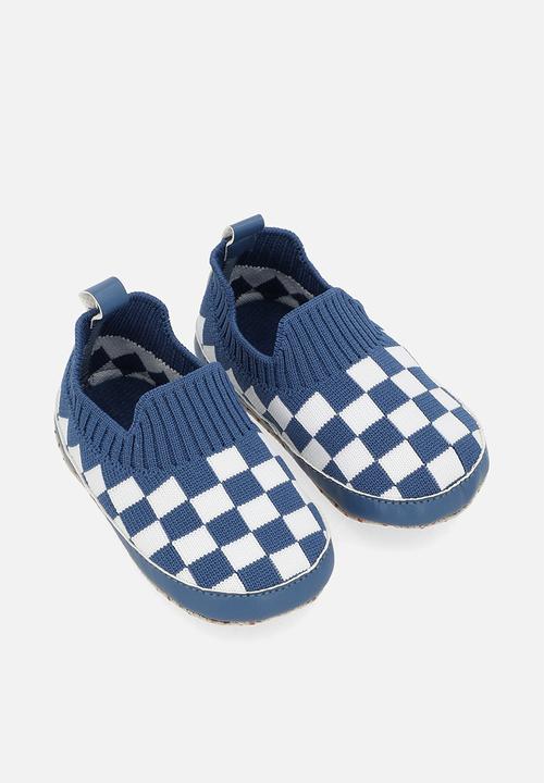 Pop Candy - Checker board slip on sneakers - blue & white
