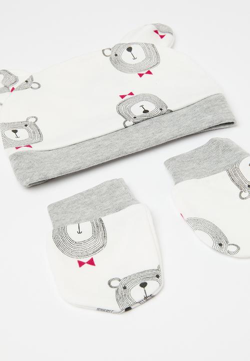 Pop Candy - Hat sock & mitten set - grey & white