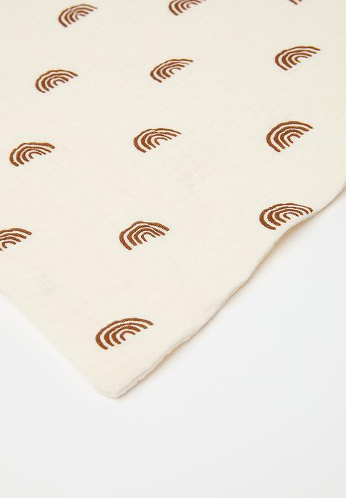 Pop Candy - Printed bib & face towel set - ecru & brown