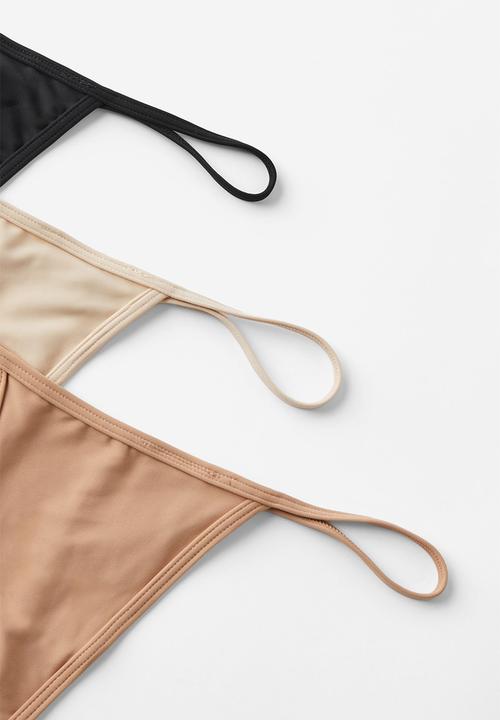 Cotton On - Tiny Invisible Tanga G String 3 Pack - Black/Frappe/Maple Sugar