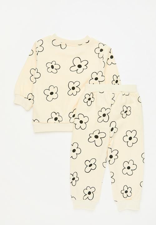 Pop Candy - Floral top & bottom set - ecru & black