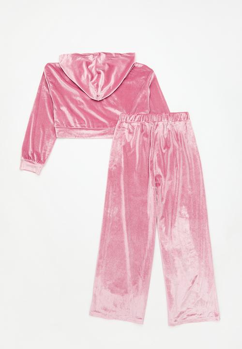 Pop Candy - Hooded cropped velour set - pink