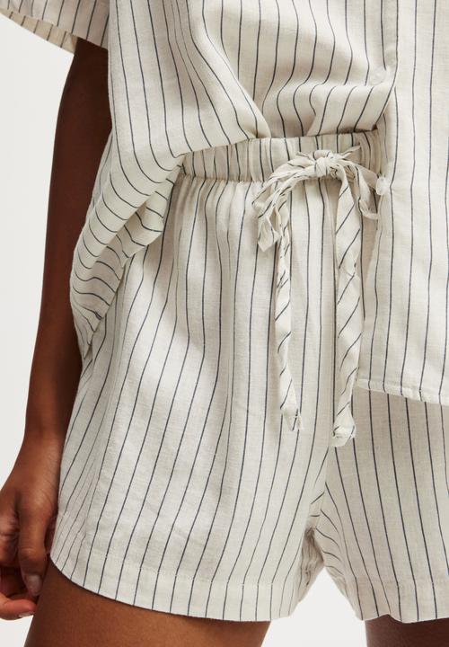 Cotton On - Body Woven Sleep Set - Natural/Ebony Lee Stripe