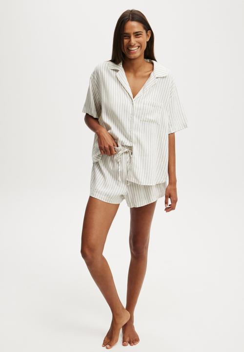 Cotton On - Body Woven Sleep Set - Natural/Ebony Lee Stripe