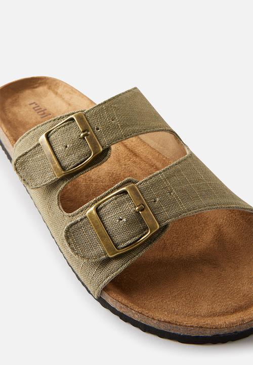 Cotton On - Rex double buckle slide - olive texture
