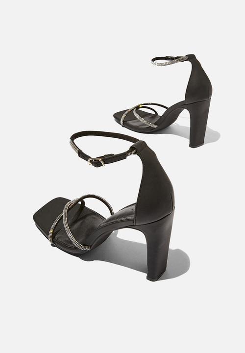 Cotton On - Minnie Strappy Block Heel- Black/Silver Diamante