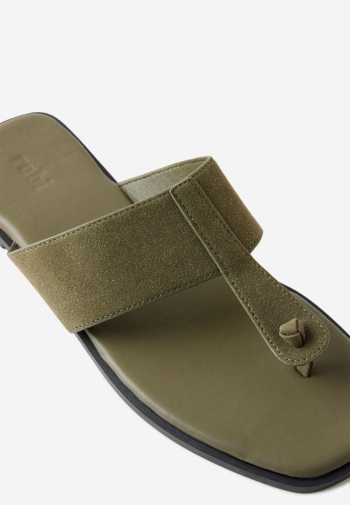 Cotton On - Henley Toe Post Slide - Olive Micro