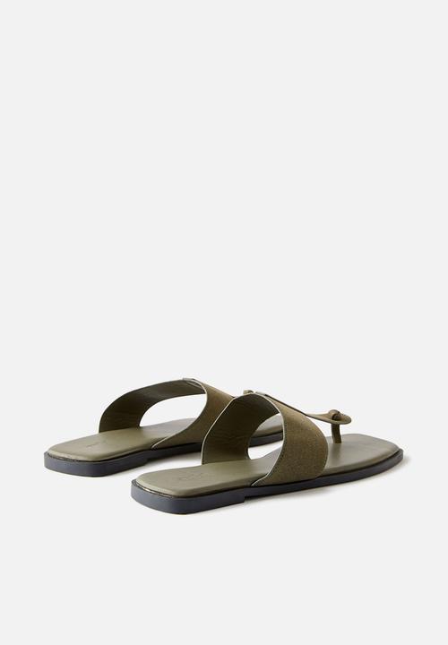 Cotton On - Henley Toe Post Slide - Olive Micro