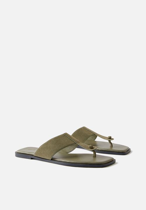 Cotton On - Henley Toe Post Slide - Olive Micro