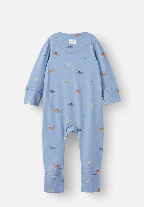 Cotton On - The billie long sleeve zip romper - dusty blue/ditsy dino