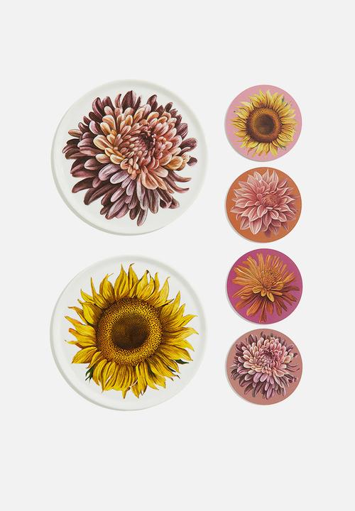 H&M - 4 pack graphic-print coasters - dark pink flower