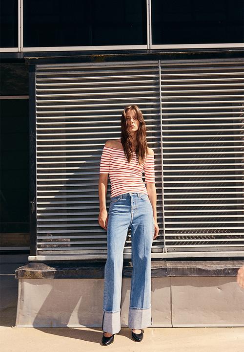 H&M - Off-the-shoulder jersey top - white/red striped