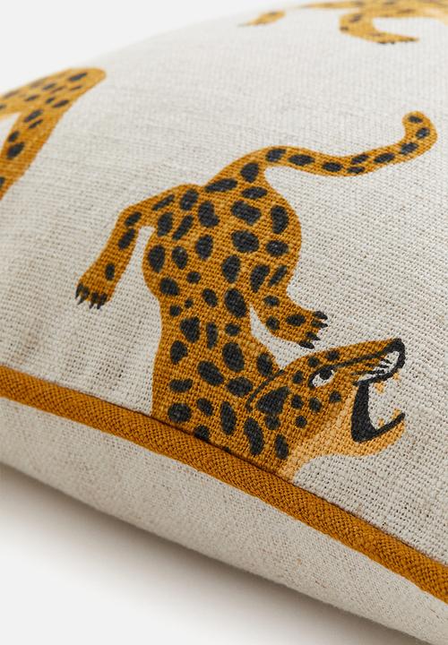 H&M - Linen-blend cushion cover - light beige big cats 