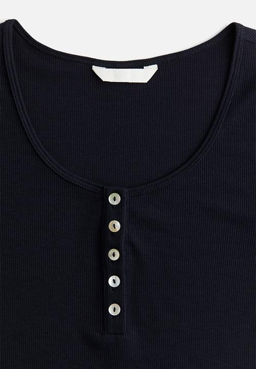 H&M - Ribbed henley top - navy blue