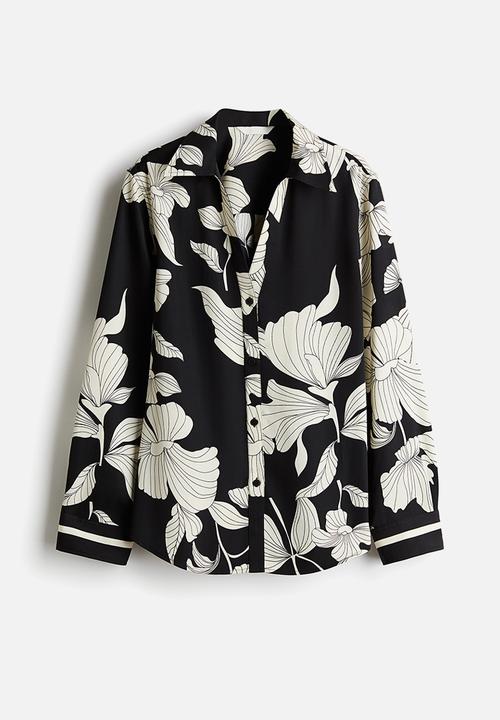 H&M - Long-sleeved shirt - black & white floral