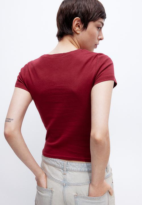 H&M - Ribbed T-shirt - burgundy/venice