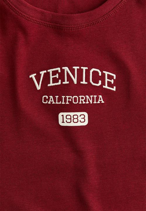 H&M - Ribbed T-shirt - burgundy/venice