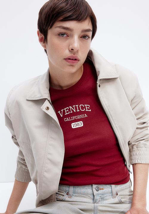 H&M - Ribbed T-shirt - burgundy/venice